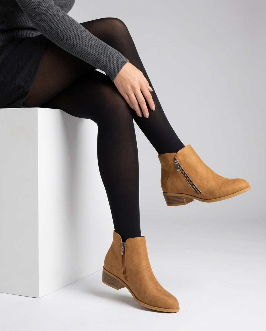 Belén | Botines de Tacón Bajo con Cremallera