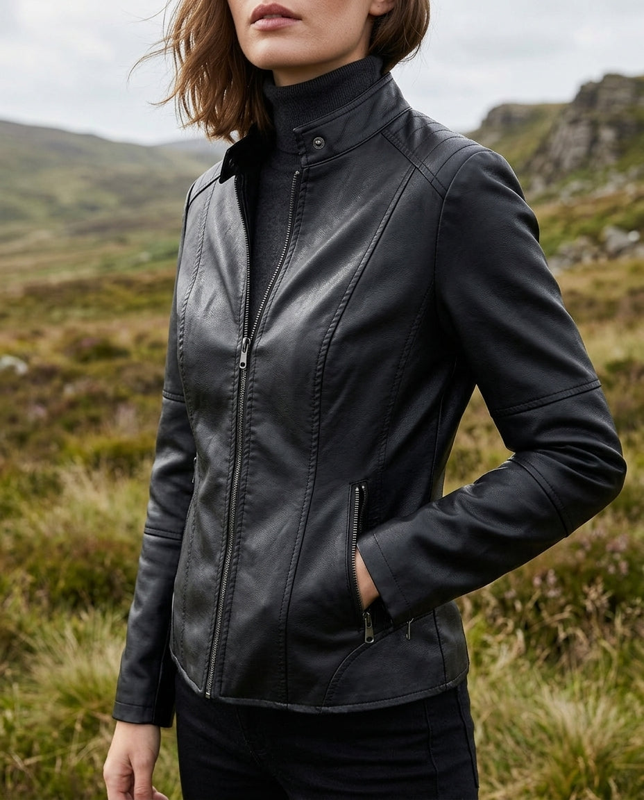 Nuria | Chaqueta Corta de Polipiel con Cuello Alto