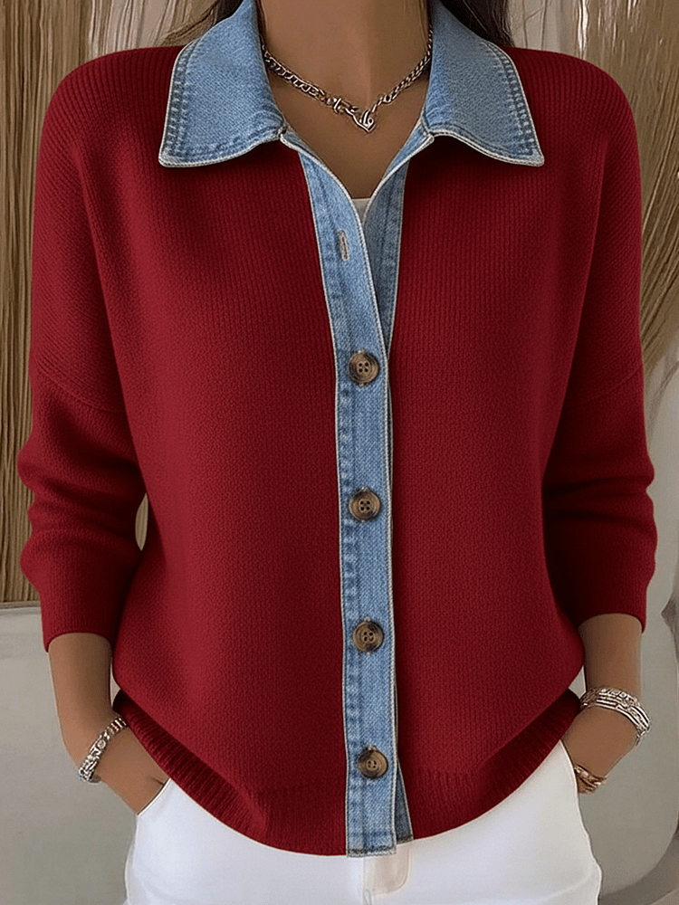 Valeria | Cárdigan Punto Detalle Denim - Isabel de Sevilla