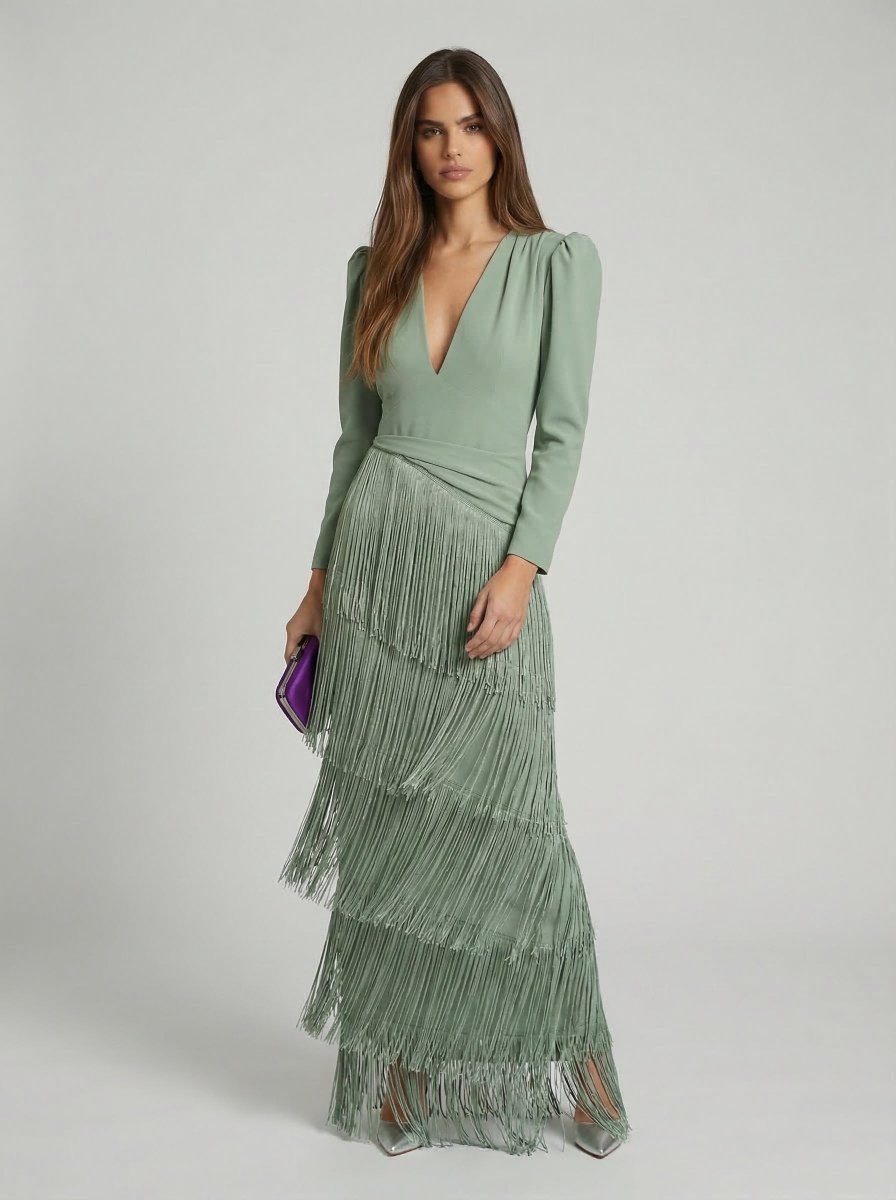 Salvia | Vestido Flecos - Isabel de Sevilla
