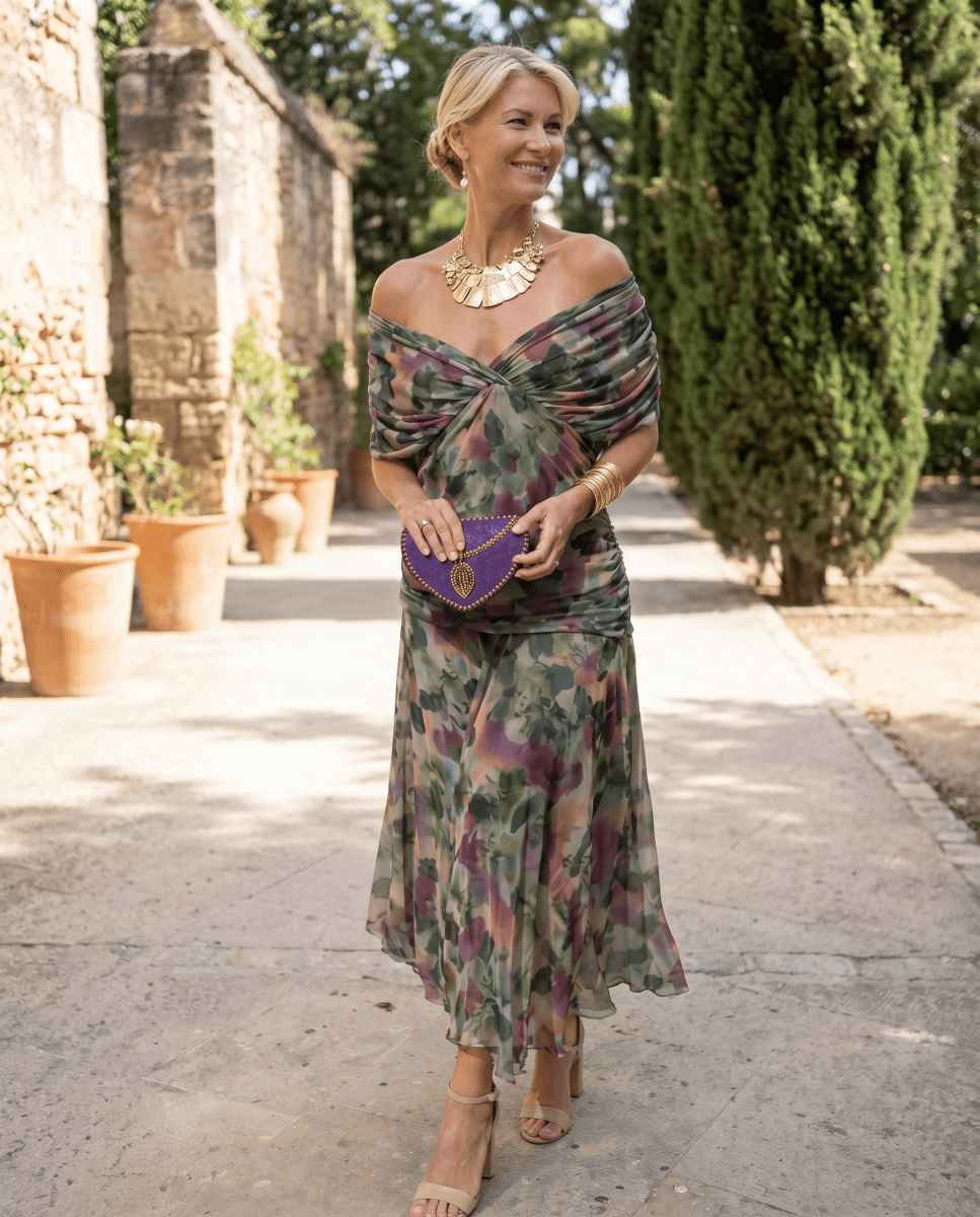 Vestido maxi elegante para fiesta con escote en corazón - Isabel de Sevilla