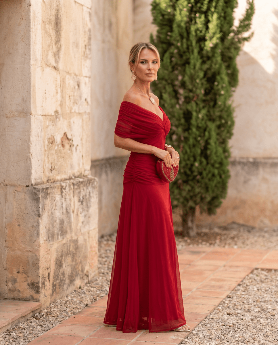 Vestido maxi elegante para fiesta con escote en corazón - Isabel de Sevilla