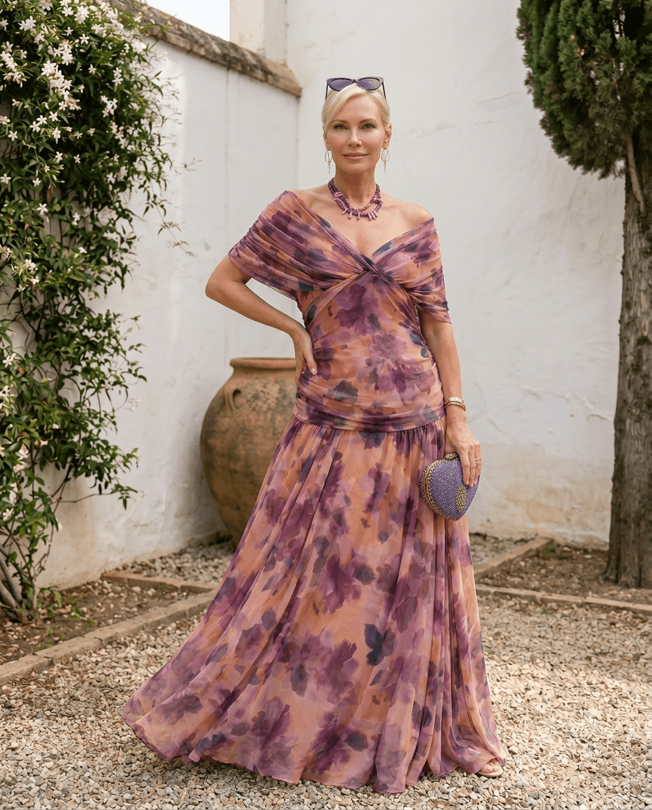 Vestido maxi elegante para fiesta con escote en corazón - Isabel de Sevilla