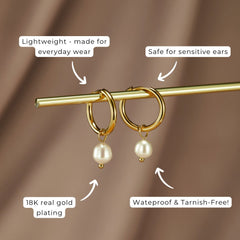 Pendientes de Aro Freshwater Pearl Bella (25 mm) - Isabel de Sevilla