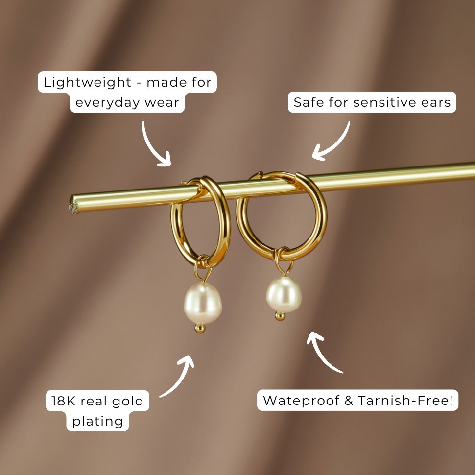 Pendientes de Aro Freshwater Pearl Bella (25 mm) - Isabel de Sevilla