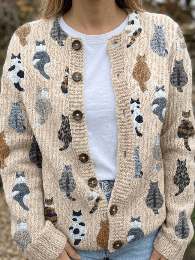 Beatriz | Cárdigan Acogedor con Estampado de Gato - Isabel de Sevilla