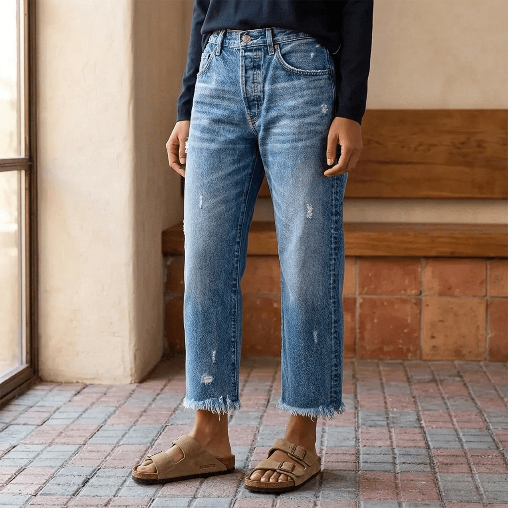 Alba | Vaqueros Rectos Cropped con Flecos Retro para Mujer - Isabel de Sevilla