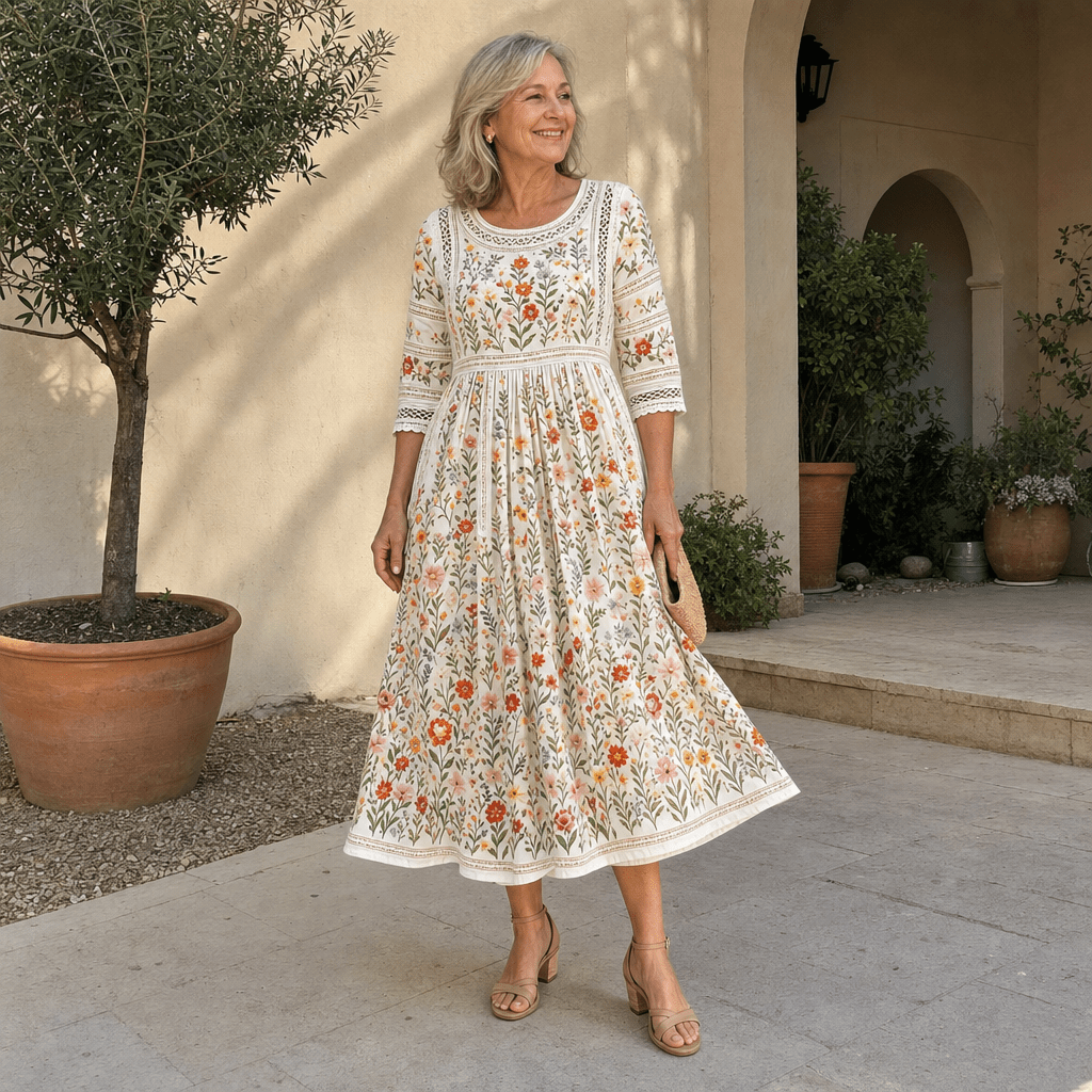 Irene | Vestido midi con estampado de flores silvestres - Isabel de Sevilla