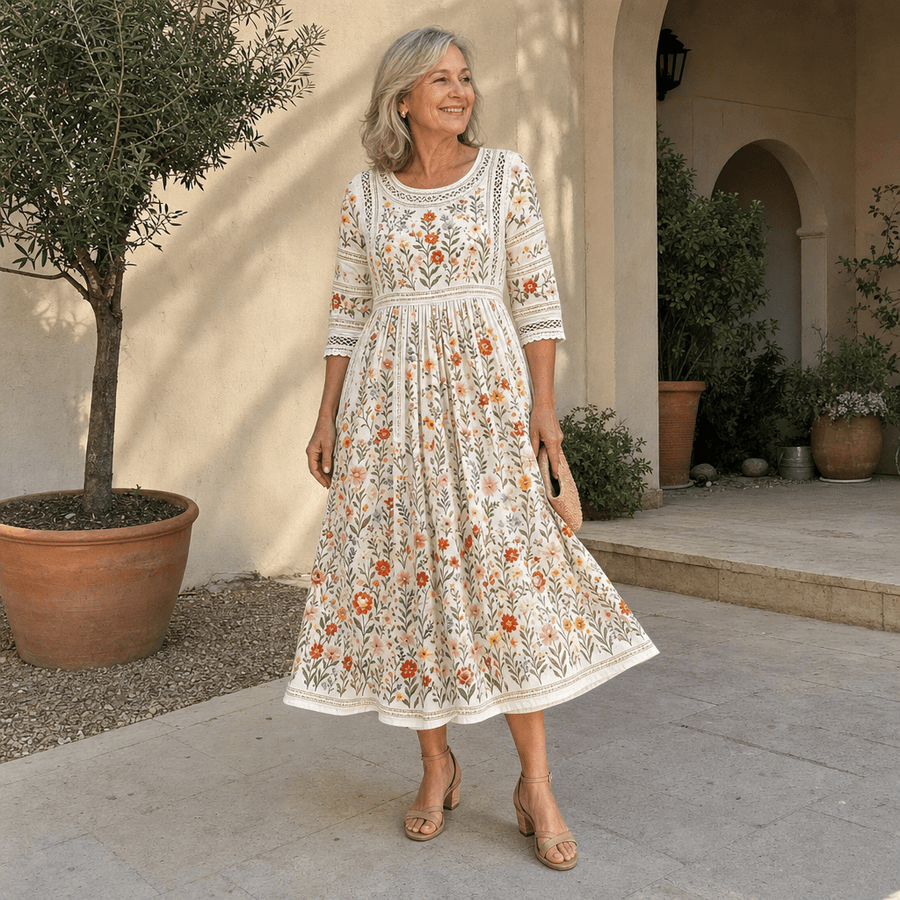 Irene | Vestido midi con estampado de flores silvestres - Isabel de Sevilla