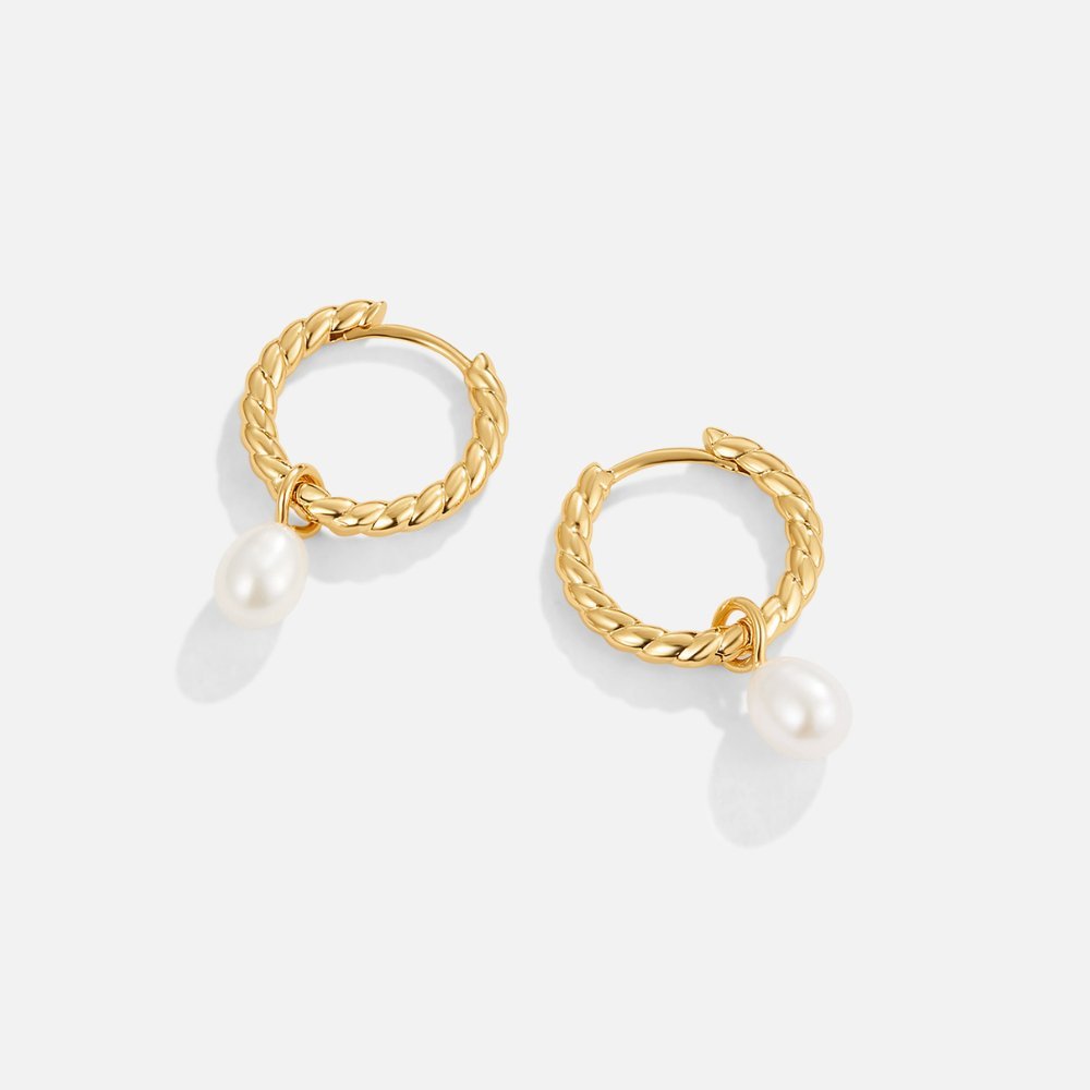 Pendientes de Aro Layla Pearl Twist (15 mm) - Isabel de Sevilla
