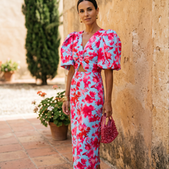 Carla | Vestido Midi Estampado con Mangas Abullonadas - Isabel de Sevilla