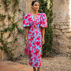 Carla | Vestido Midi Estampado con Mangas Abullonadas - Isabel de Sevilla