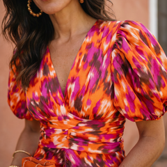Carla | Vestido Midi Estampado con Mangas Abullonadas - Isabel de Sevilla