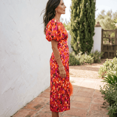 Carla | Vestido Midi Estampado con Mangas Abullonadas - Isabel de Sevilla