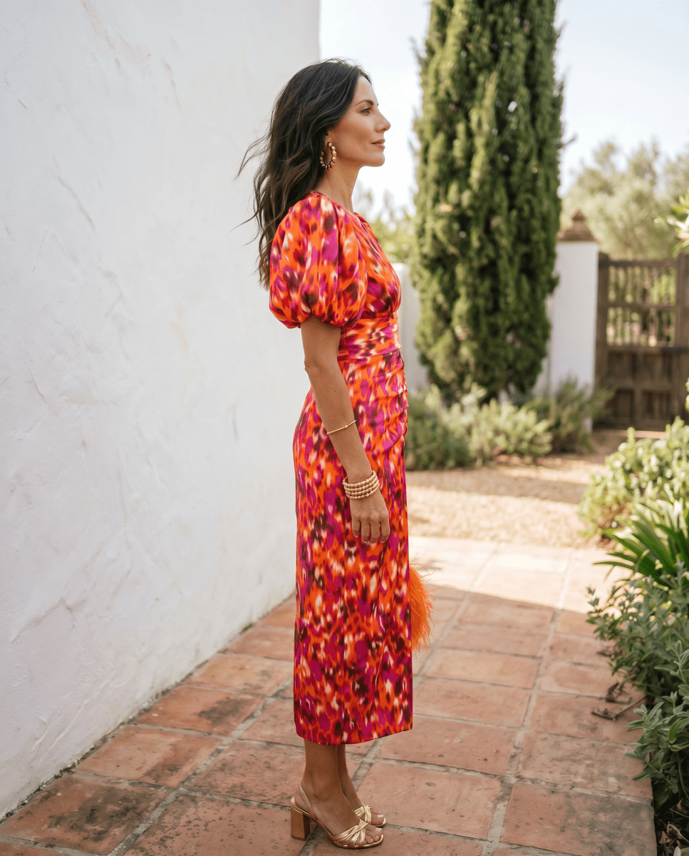 Carla | Vestido Midi Estampado con Mangas Abullonadas - Isabel de Sevilla