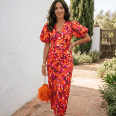 Carla | Vestido Midi Estampado con Mangas Abullonadas - Isabel de Sevilla
