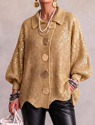 Valeria | Chaqueta Punto Holgada con Botones XL y Bajo Ondulado - Isabel de Sevilla