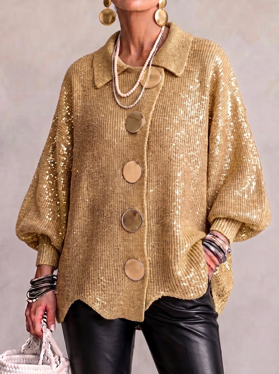 Valeria | Chaqueta Punto Holgada con Botones XL y Bajo Ondulado - Isabel de Sevilla