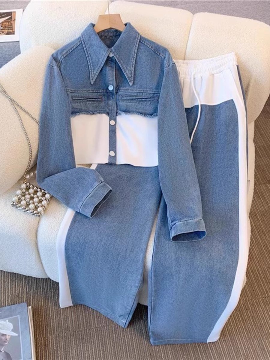 Eugenia | Conjunto de chaqueta corta y pantalones de pierna ancha en bloques de color - Isabel de Sevilla