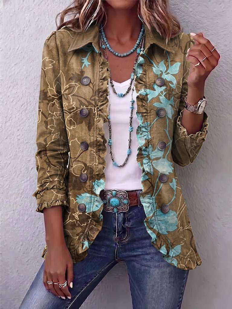 Guadalupe | Chaqueta vintage con volantes y estampado floral degradado bohemio - Isabel de Sevilla