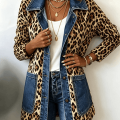 Ximena | Chaqueta larga de mezclilla con paneles de contraste y estampado de leopardo - Isabel de Sevilla