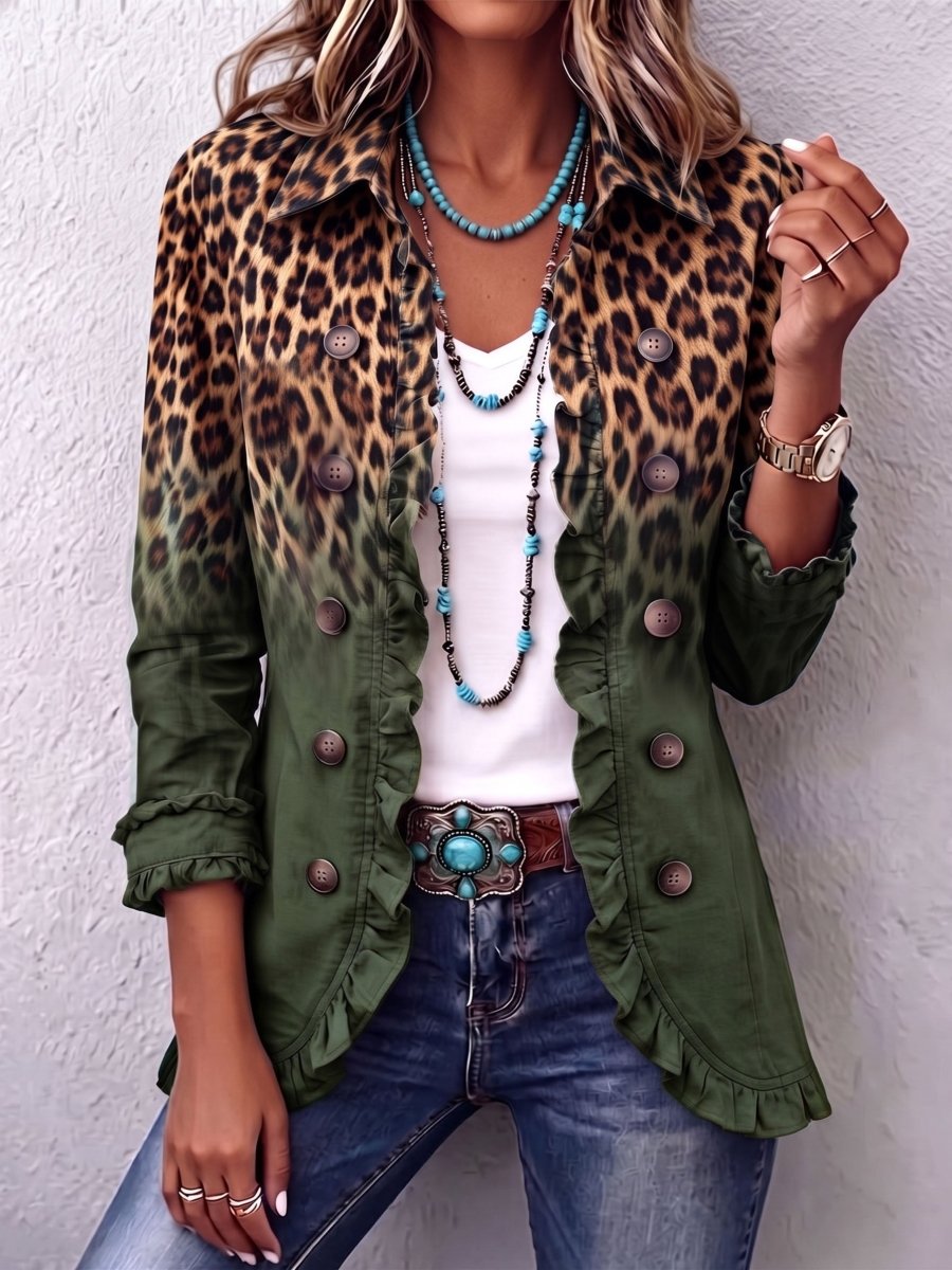 Rosa | Chaqueta blazer con volantes en degradado de leopardo - Isabel de Sevilla