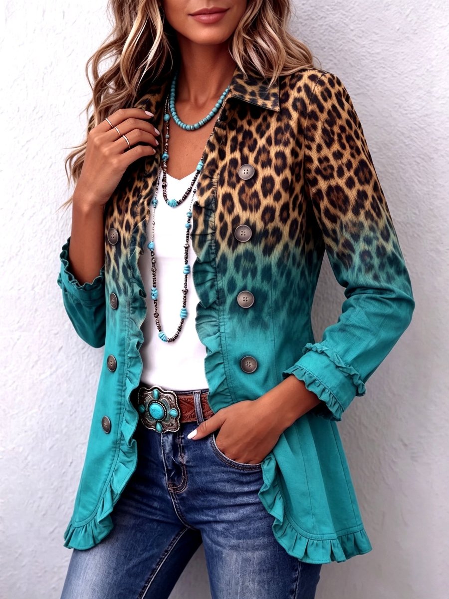 Rosa | Chaqueta blazer con volantes en degradado de leopardo - Isabel de Sevilla
