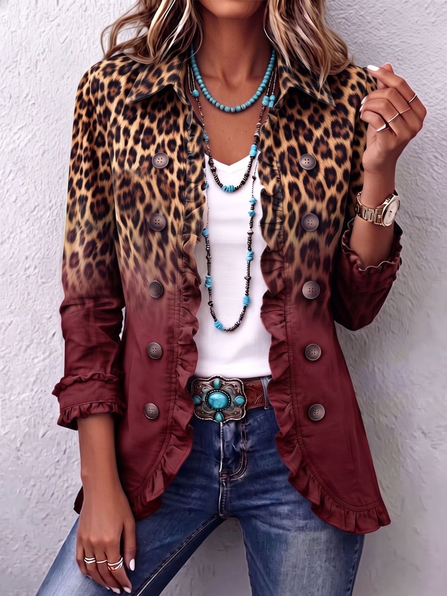 Rosa | Chaqueta blazer con volantes en degradado de leopardo - Isabel de Sevilla