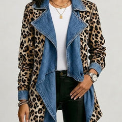 Alba | Chaqueta de media longitud con paneles de mezclilla y estampado de leopardo - Isabel de Sevilla