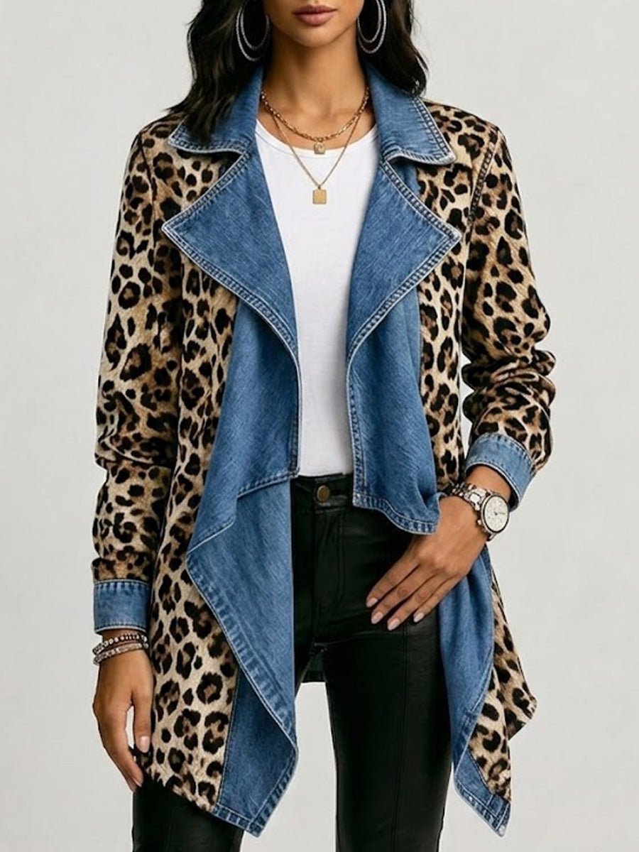 Alba | Chaqueta de media longitud con paneles de mezclilla y estampado de leopardo - Isabel de Sevilla