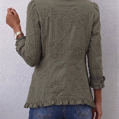 Ángela | Chaqueta utilitaria con bordados florales y volantes bohemios - Isabel de Sevilla