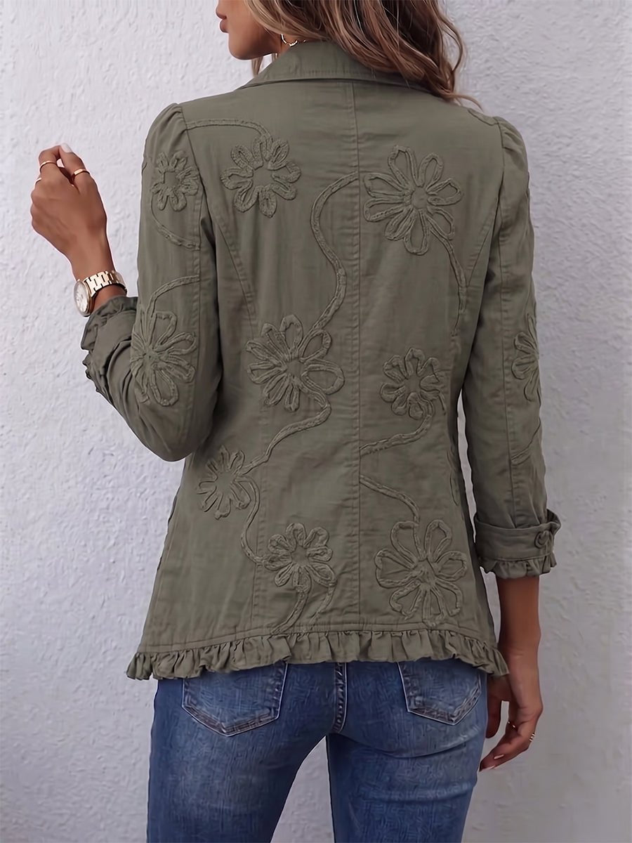 Ángela | Chaqueta utilitaria con bordados florales y volantes bohemios - Isabel de Sevilla