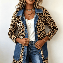 Ximena | Chaqueta larga de mezclilla con paneles de contraste y estampado de leopardo - Isabel de Sevilla