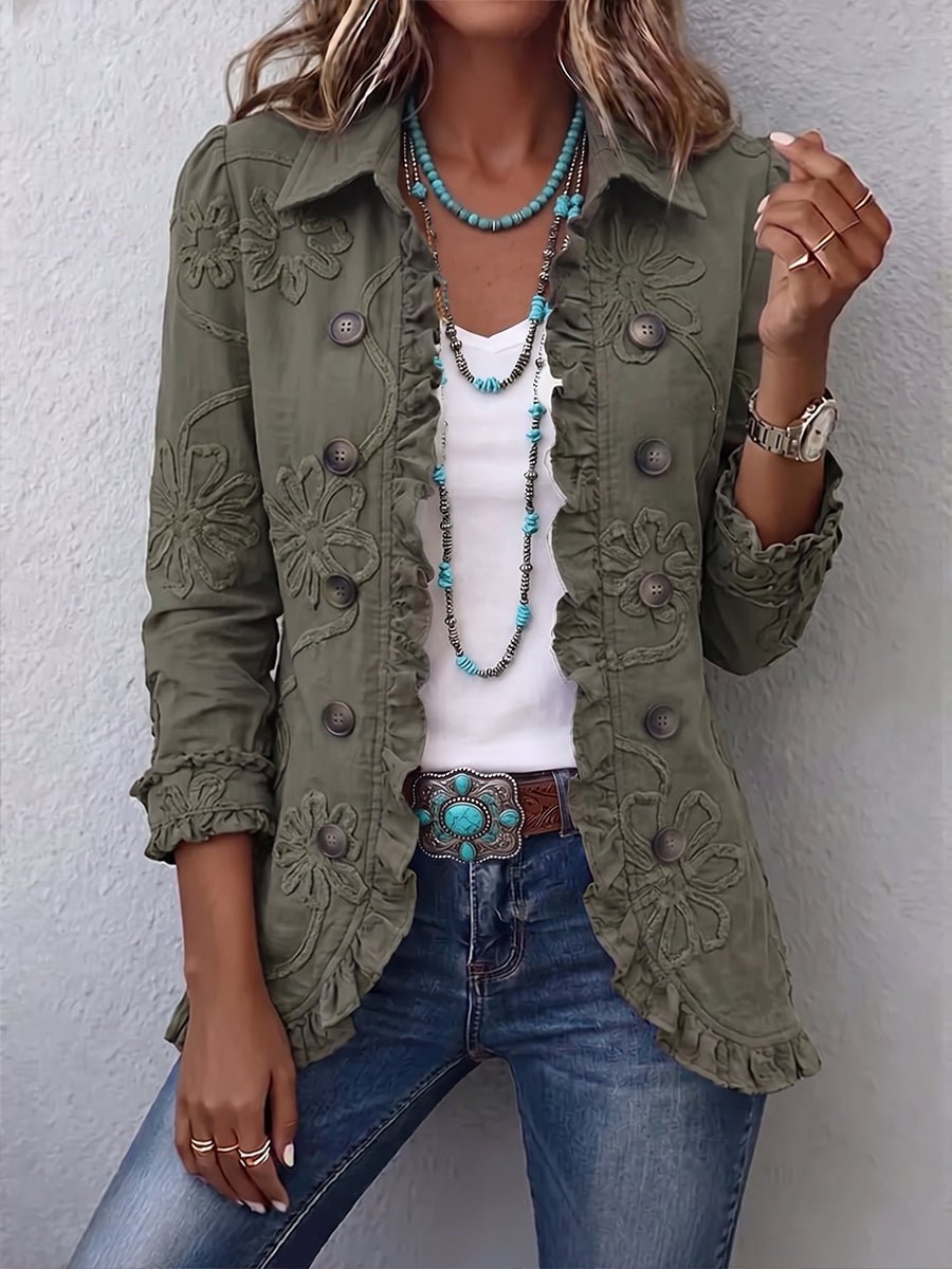Ángela | Chaqueta utilitaria con bordados florales y volantes bohemios - Isabel de Sevilla