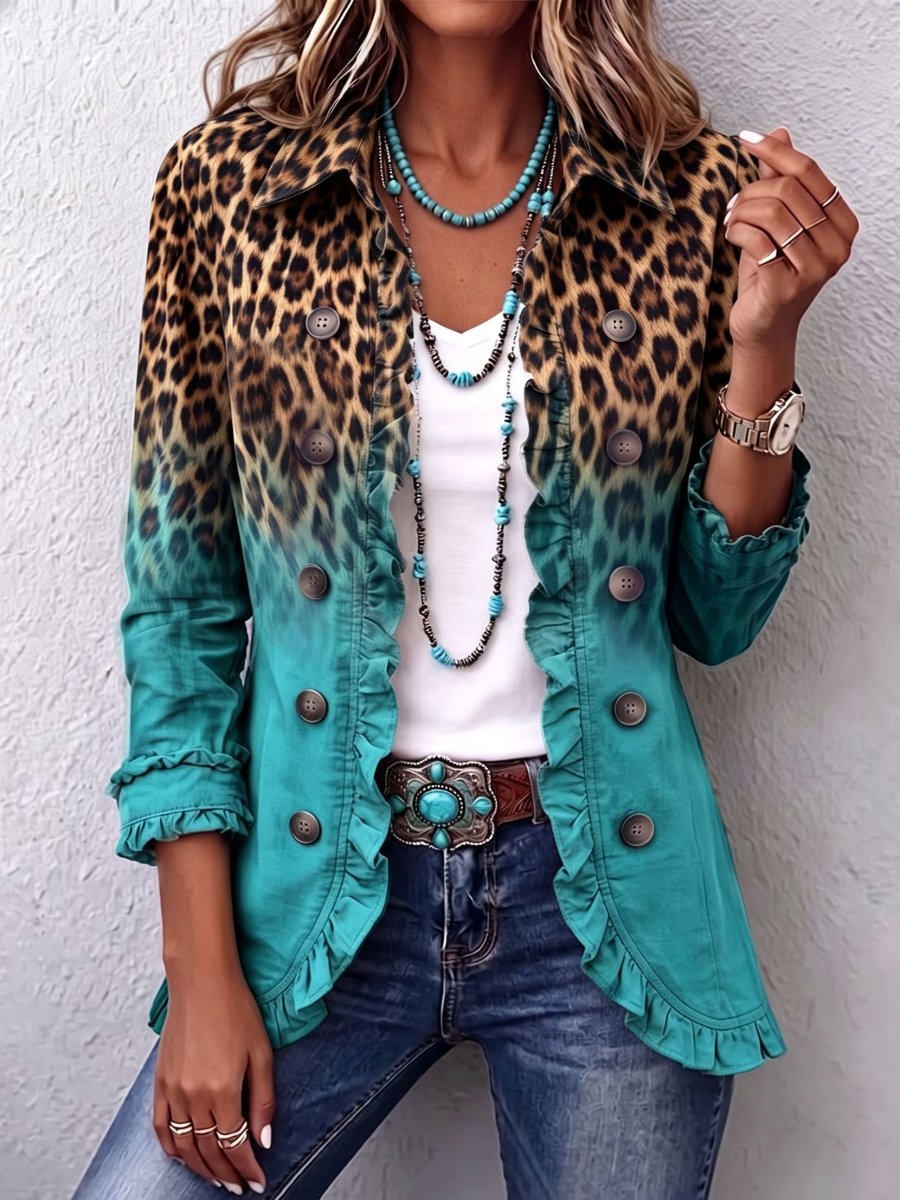 Rosa | Chaqueta blazer con volantes en degradado de leopardo - Isabel de Sevilla