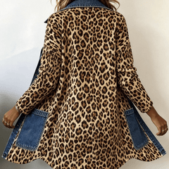 Ximena | Chaqueta larga de mezclilla con paneles de contraste y estampado de leopardo - Isabel de Sevilla