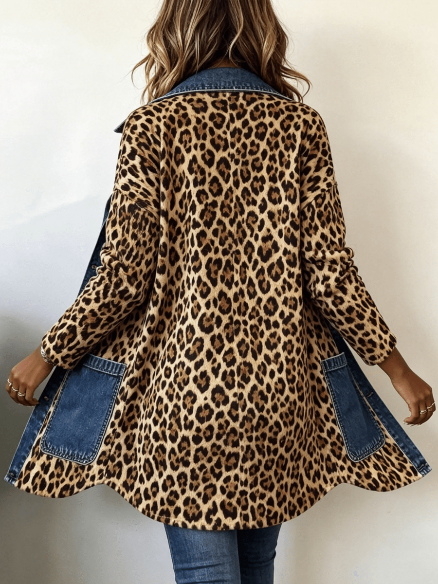 Ximena | Chaqueta larga de mezclilla con paneles de contraste y estampado de leopardo - Isabel de Sevilla