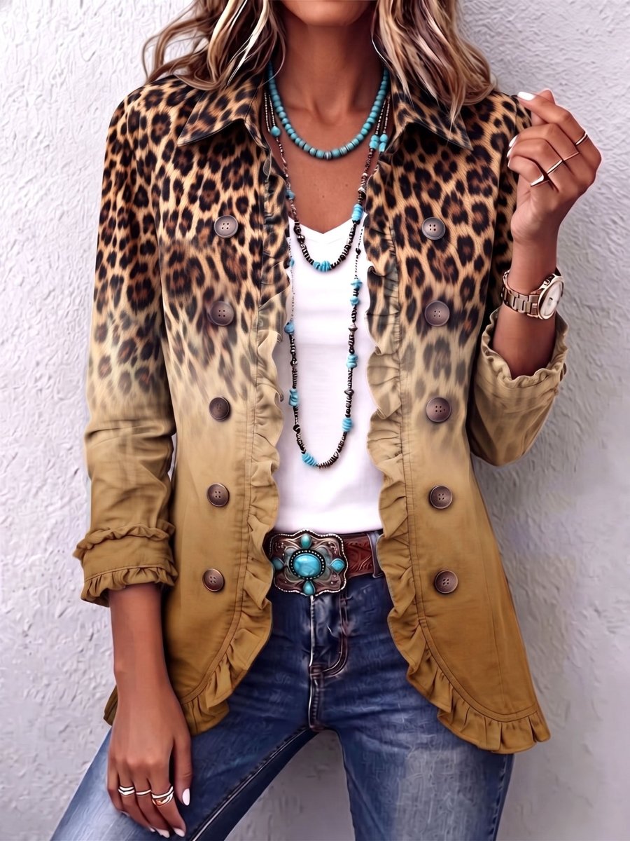 Rosa | Chaqueta blazer con volantes en degradado de leopardo - Isabel de Sevilla
