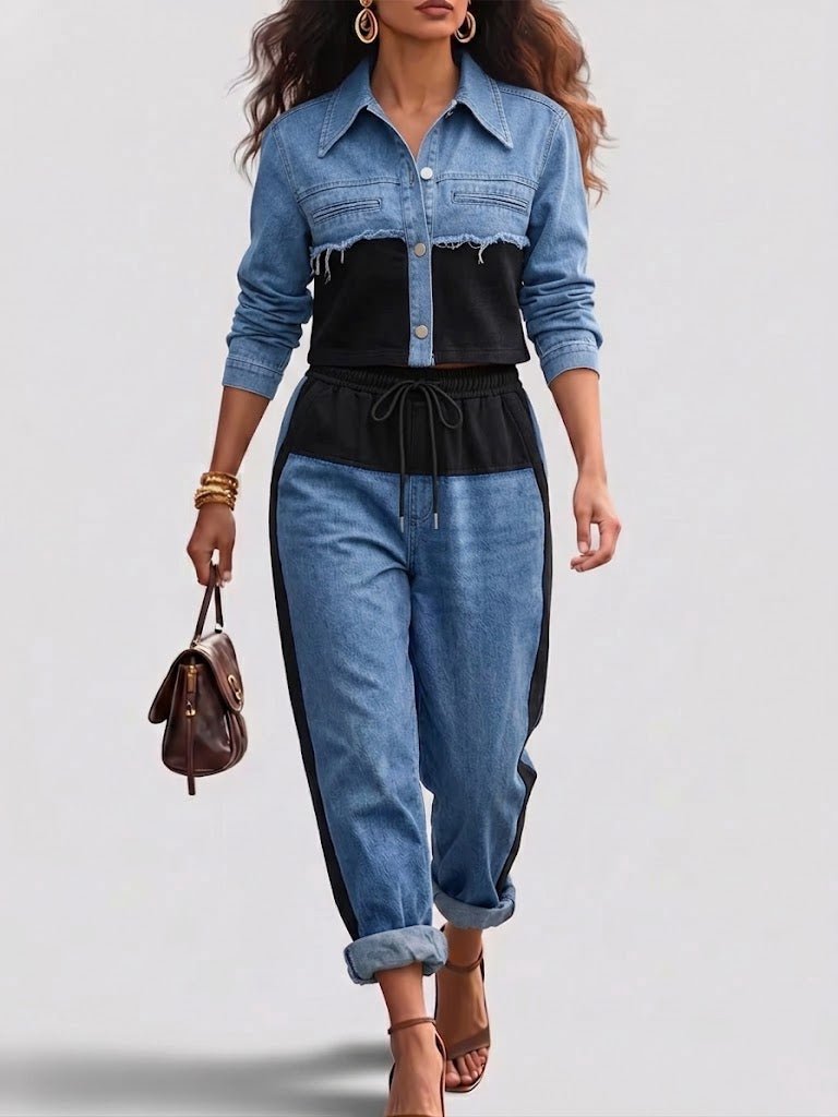 Eugenia | Conjunto de chaqueta corta y pantalones de pierna ancha en bloques de color - Isabel de Sevilla