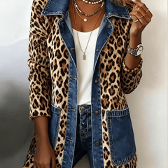 Ximena | Chaqueta larga de mezclilla con paneles de contraste y estampado de leopardo - Isabel de Sevilla