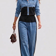 Eugenia | Conjunto de chaqueta corta y pantalones de pierna ancha en bloques de color - Isabel de Sevilla