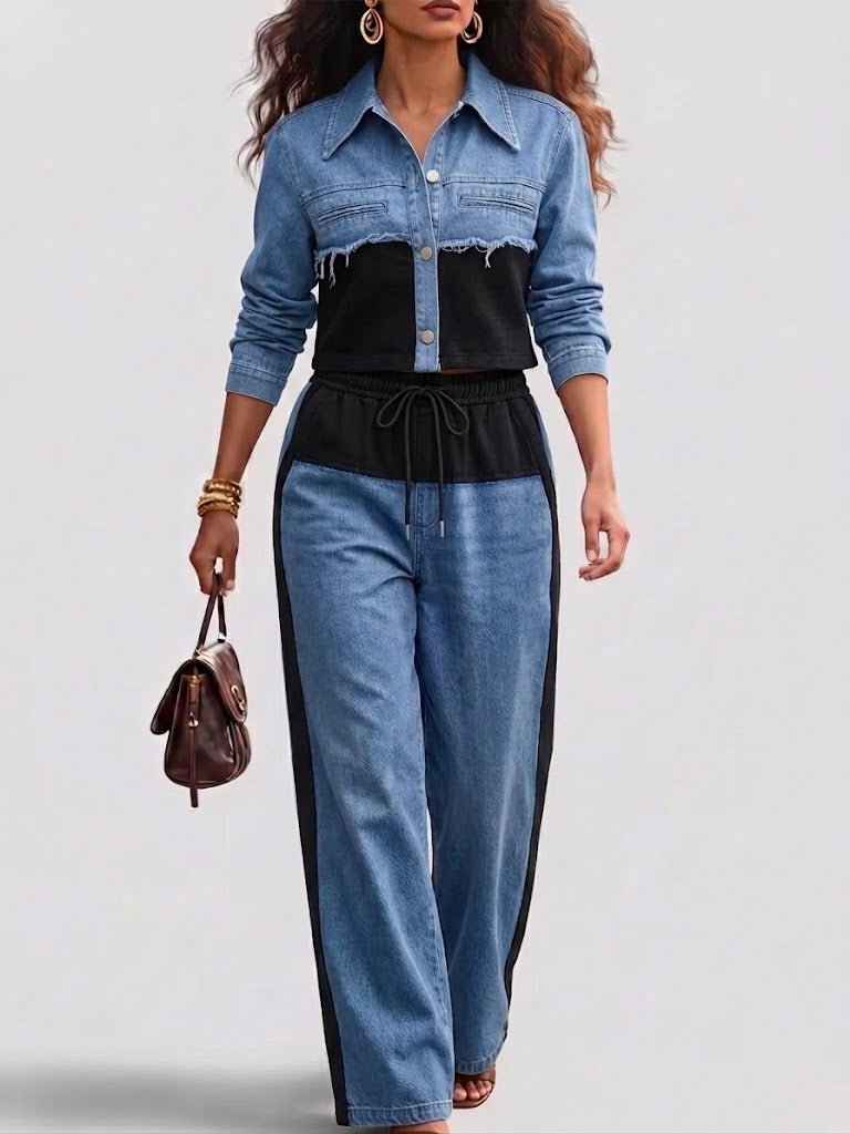 Eugenia | Conjunto de chaqueta corta y pantalones de pierna ancha en bloques de color - Isabel de Sevilla