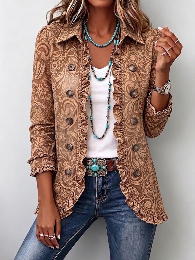Consuelo | Chaqueta con volantes de estampado floral bohemio vintage - Isabel de Sevilla
