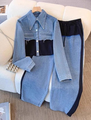 Eugenia | Conjunto de chaqueta corta y pantalones de pierna ancha en bloques de color - Isabel de Sevilla