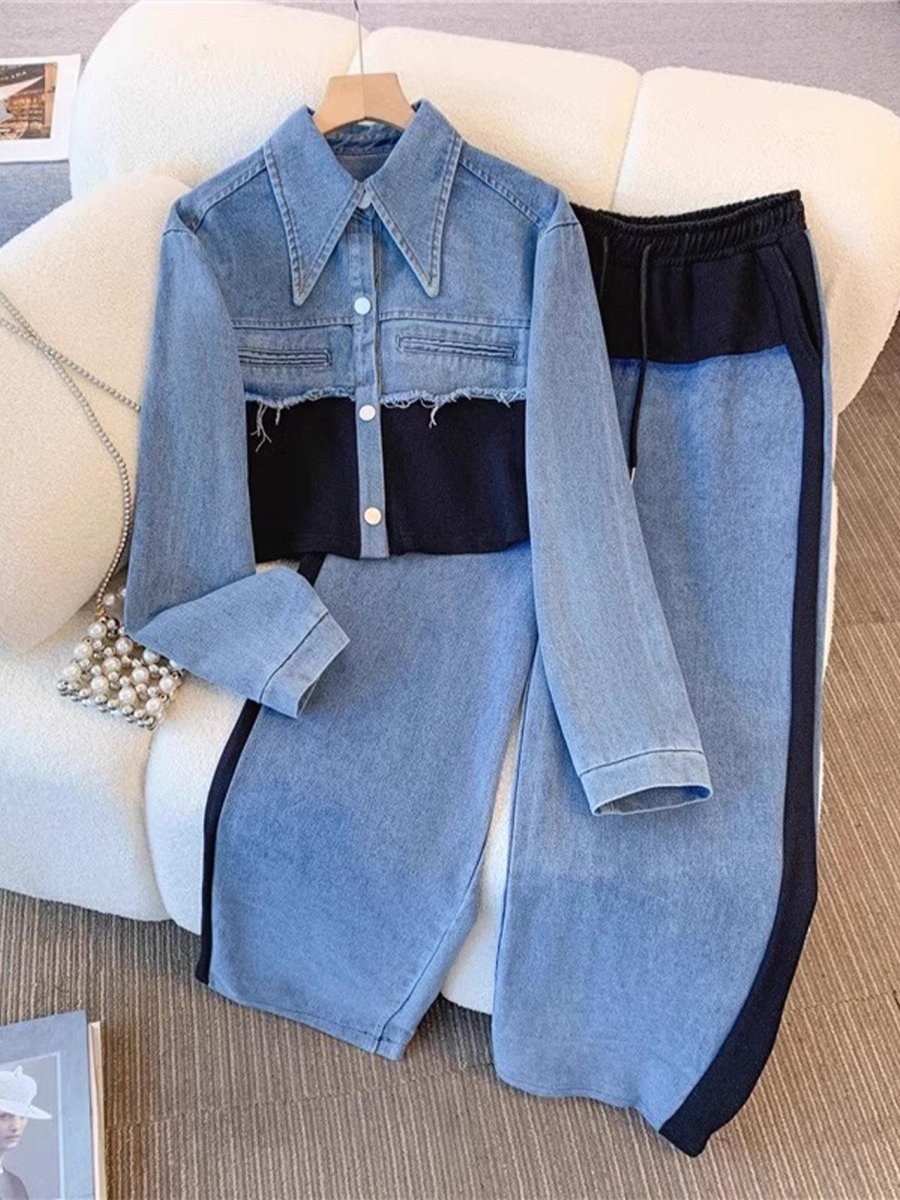 Eugenia | Conjunto de chaqueta corta y pantalones de pierna ancha en bloques de color - Isabel de Sevilla