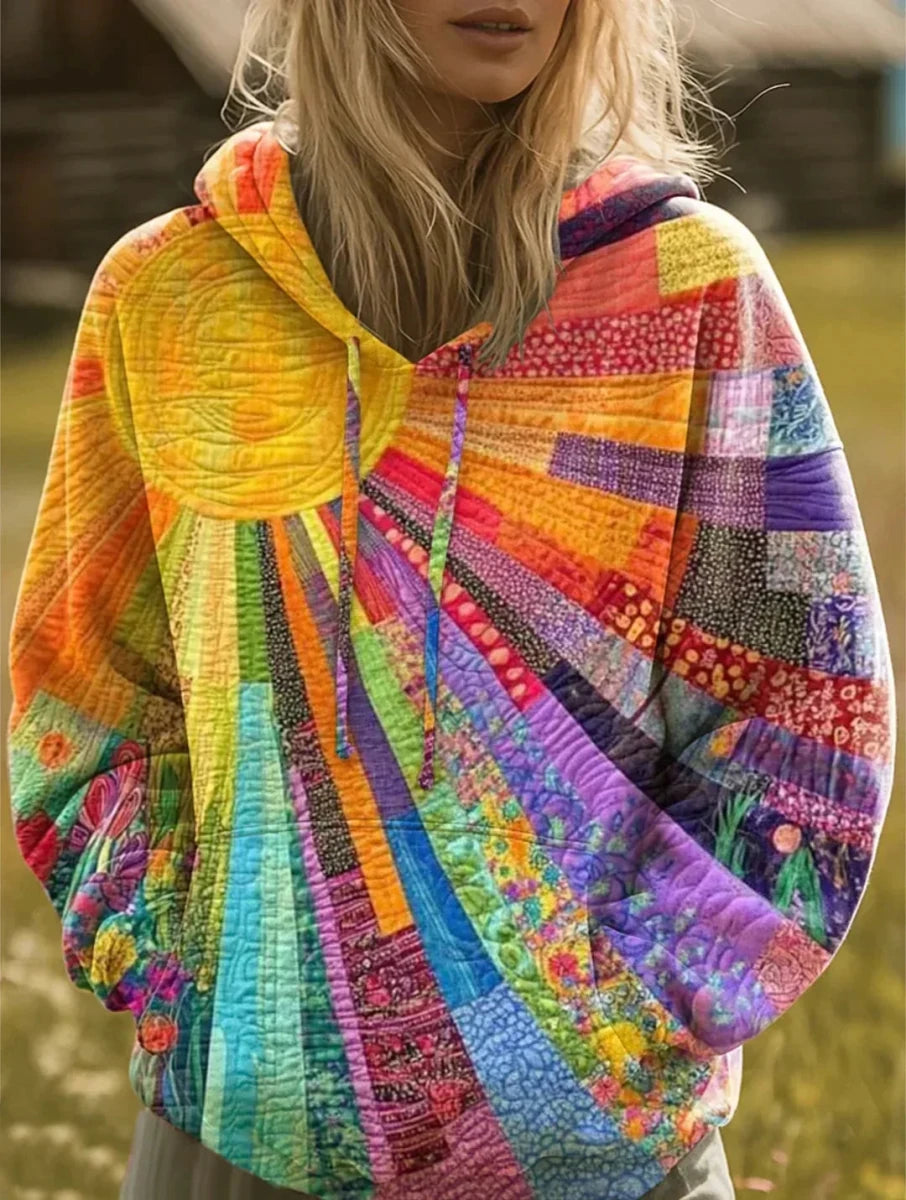 Mónica | Sudadera de felpa patchwork multicolor con capucha - Isabel de Sevilla
