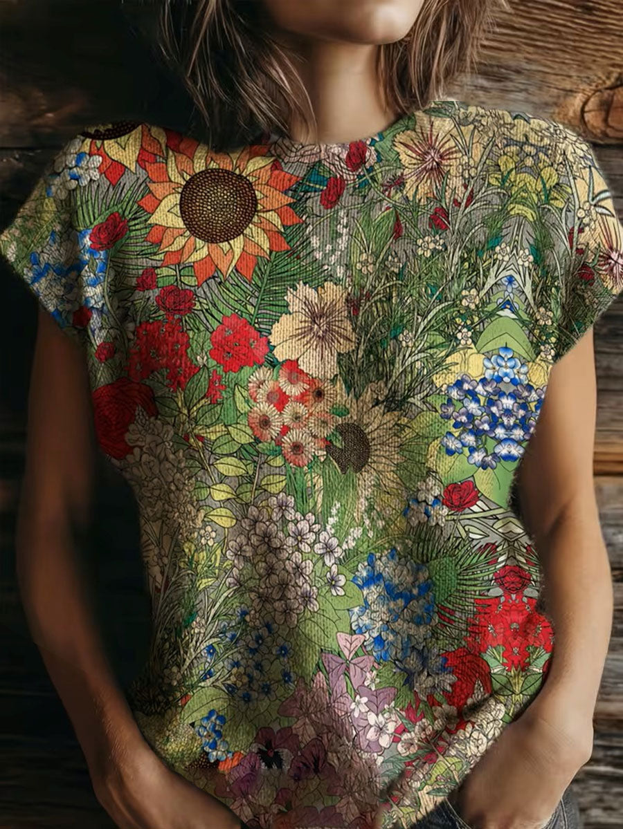 Women's Floral Art Retro Printed Tops
