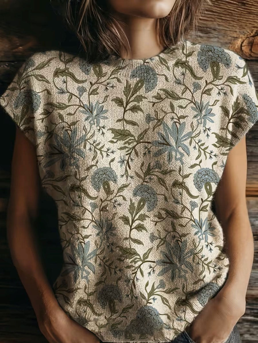 Women's Floral Art Retro Printed Tops