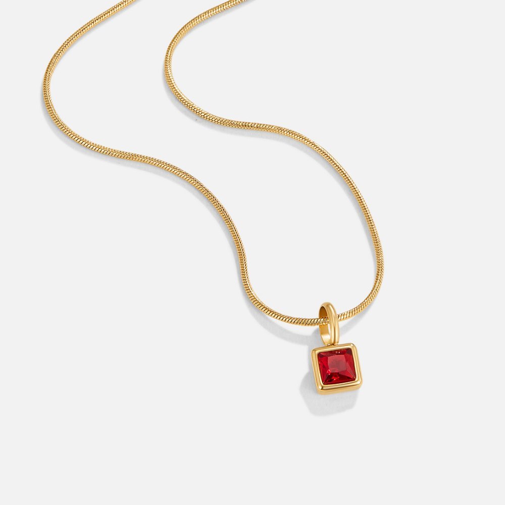 Collar con Colgante Cuadrado Birthstone (Piedra de Nacimiento) - Isabel de Sevilla